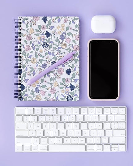 Steel Mill & Co Cute Floral Mini Spiral Notebook, 8.25" x 6.25" Journal with Durable Hardcover and 160 Lined Pages, Purple Vine Ditsy