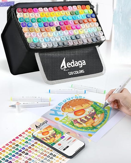 YHC 120 Colors Alcohol Markers for Artists, Free APP for Coloring, Dual Tips Alcohol-Based Markers for Drawing,Painting and Sketching, Great Gift Idea for Adults