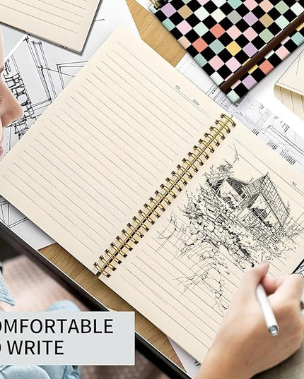 Spiral Journal Notebook, A5 Cute Notebooks for Women Men, College Ruled Hardcover Notebook for Work & Note Taking, 60 Pages Double-Wire Journals for Writing (Colored Checkerboard)