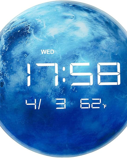 13" Digital Wall Clock with LED Display, Calendar & Temperature, Automatic Dimming, 12/24hr Format, Wall & Desk Use - HUI-7862