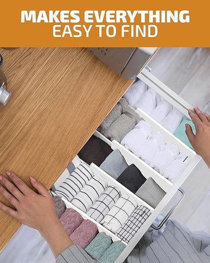 6 Pack Drawer Dividers 6 Inch High, 11”-17" Adjustable Bamboo Organizers Large Expandable Drawer Separators for Cloths, Dresser, Bedroom, Bathroom, Baby Drawer, Office & Kitchen Utensils (White)