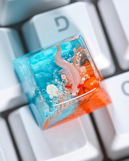 Cute Pink Axolotl in Blue and Orange R1 SA Profile Artisan Keycap Custom Animal Axolotl 1U ESC Handmade Resin Keycap Cherry MX Switch Mechanical Keyboard Gift for Axolotl Lover