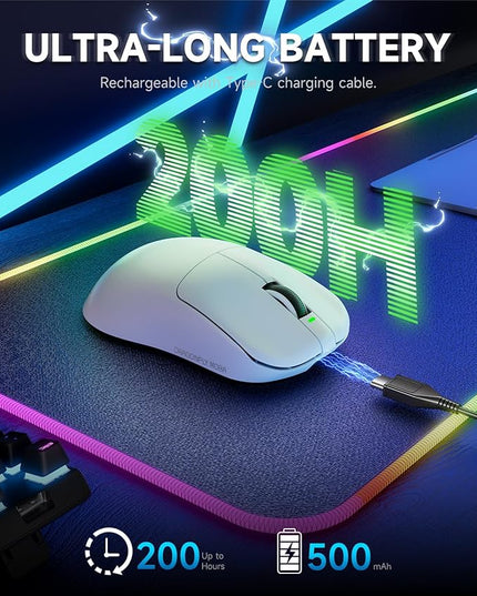 VGN F1 MOBA Wireless Gaming Mouse, 4K Polling Wired/Wireless Gamer Mice with 26K Optical Sensor, 55g Lightweight, 200h Battery Life, 6 Programmable Buttons, USB-C Charging, for PC/Mac/Laptop, White