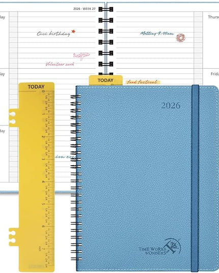 POPRUN 2026 Weekly and Monthly Planner Calendar, January 2026 - December 2026,Medium-6.75" x 8.75" Spiral Bound Appointment Book, Includes Monthly Tabs, Inner Pocket,Soft Cover - Aquamarine