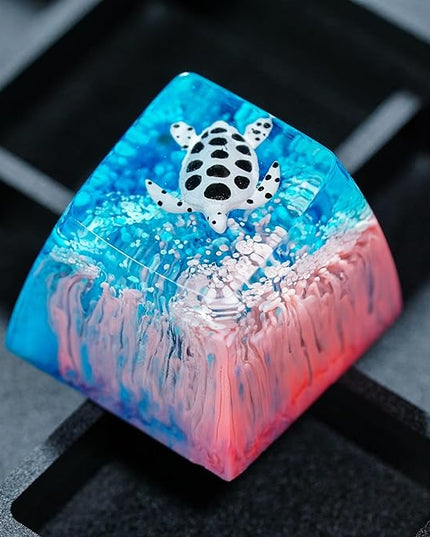 Sea Turtle Artisan Keycap Hot Pink and Blue R1 SA Profile Custom Sea Creatures Keycaps 1U ESC Handmade Gaming Resin Key Cap Cherry MX Switch Compatible Mechanical Keyboard Turtle Lover Gift