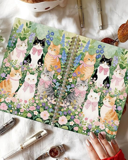 LIANHW Coquette Cute Pink Bow Cats Notebook for Women Girls, Cute Preppy Aesthetic School Supplies, Cat Lover Gifts, Coquette Pink Bow Hardcover Lined Notebook 5.5 x 8.3