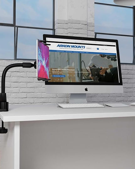 ARKON Mounts - Heavy Duty Tablet Holder with Clamp Mount and 12-Inch Bendable Gooseneck Arm | Versatile Tablet Stand with Easy Install & Durable Support | Securely fits iPad, Galaxy, Note, and more