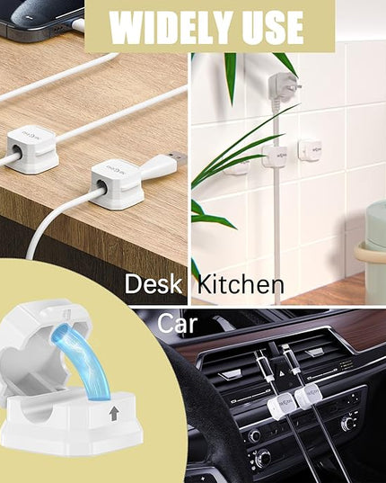 [9 Pack] Magnetic Cable Clips,Easy to Adjust Cables or Wires,Enhanced Adhesive Wire Holder Keeper Organizer,Desk Cable Management, NIRXUBLA Cable clips for office,car,kitchen,workspace,Bedroom (White)