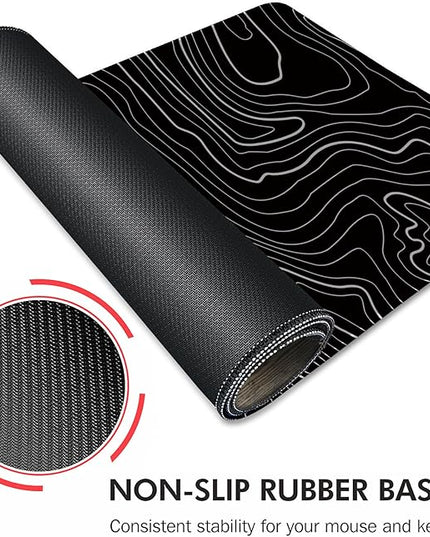 Gaming Mouse Pad XXL XL Large Mouse Mat Long Extended Mouse Pad Desk Mat Non-Slip Rubber Mice Pads Stitched Edges Thin Pad (Topographic Map Balck)