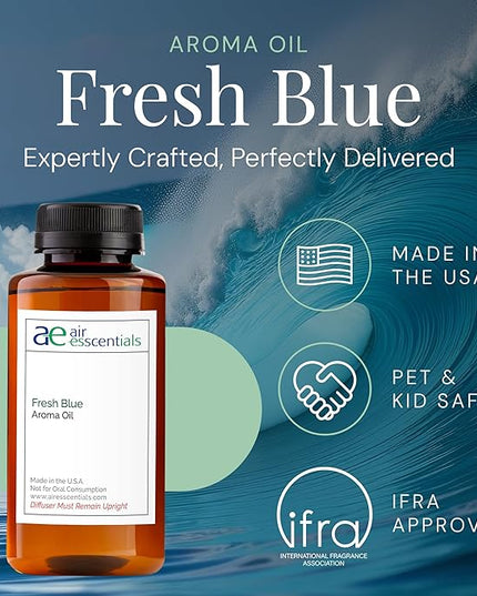 Fresh Blue Aroma Oil, Essential Oils Blend for Diffusers & Scent Machines, Mandarin, Ozone & Cardamom Blend, Aromatherapy, Cold Air Diffuser Compatible, 300 mL