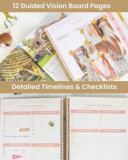 bloom daily planners Wedding Planner & Organizer/Hardcover Keepsake Journal with Essential Planning Tools - Checklists, Vision Boards, Tips & More - 9"x11" (Gold Scallops)