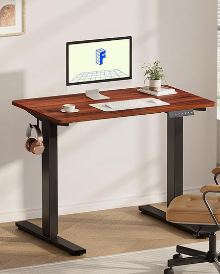FLEXISPOT EN1 One-Piece Standing Desk with 1-Inch Thick Desktop, 40"x24" Electric Height Adjustable Desk for Home Office & Multi-Device Workstations, Mahogany
