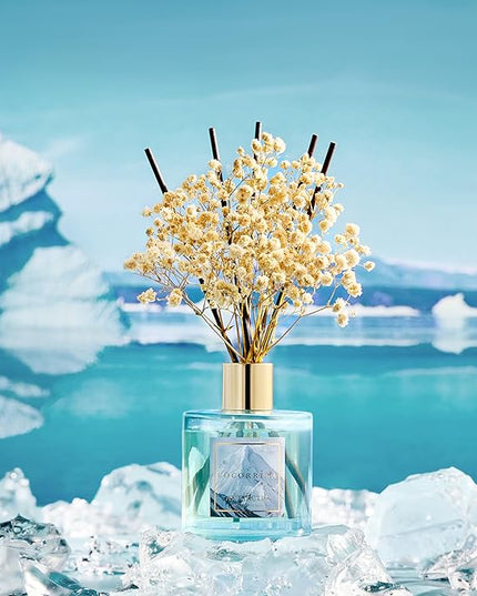 COCORRÍNA Reed Diffuser - Antarctic 6.7 Fl.oz Reed Diffuser Set with 8 Sticks & Preserved Baby's Breath, Reed Diffuser for Home Bathroom Shelf Decor