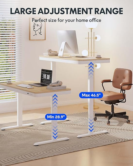 FLEXISPOT Comhar Electric Standing Desk with Drawer Desktop & Adjustable Frame w/USB Charge Ports (Bamboo-Look Laminate/White, Wood)