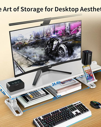 Computer Monitor Stand Riser for Desk,4.5-6.3 Inches Freely Height Adjustable with Cellphone Holder,Multi-Purpose Desktop Organizer Monitor Stands Riser for Computer,Laptop,Printer,TV (White)
