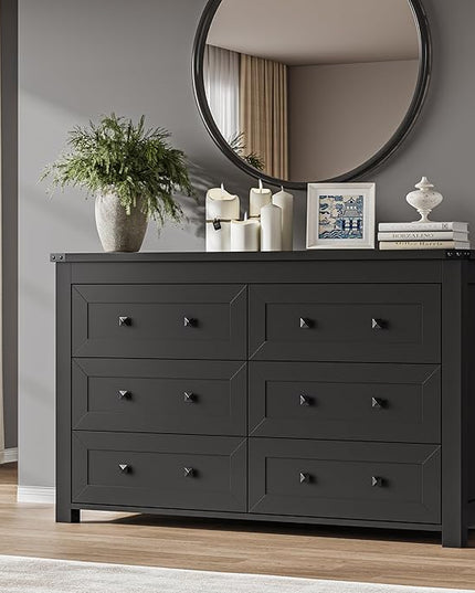 BORNOON 6-Drawer Dresser, Modern Wooden Storage Chest of Drawers, Dresser TV Stand, Wood Drawer Organizer with Metal Handles for Bedroom, Living Room, Hallway