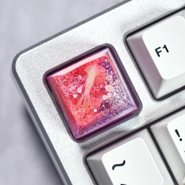 Squid Artisan Keycap Pink and Purple Coral Reef R1 SA Profile Custom Sea Creatures Keycaps 1U ESC Handmade Gaming Ocean Resin Key Cap Cherry MX Switch Compatible Mechanical Keyboard Squid Lover Gift