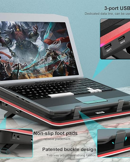 IETS GT500 Powerful Turbo-Fan (5000 RPM) Laptop Cooling Pad with Infinitely Variable Speed,Seal Foam for Rapid Cooling Gaming Laptop,13-17.3inch Laptop Cooler with 3-Port USB Hub