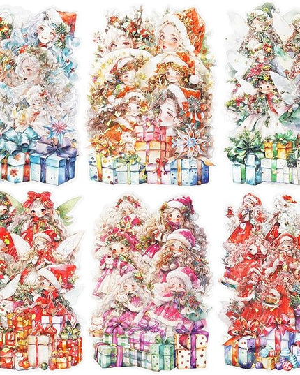 AuriicLeaf Dream Christmas Eve PET Stickers, 90 Pcs Fantasy Ephemera for Scrapbooking, Journaling, DIY Crafting, and Holiday Art Supplies
