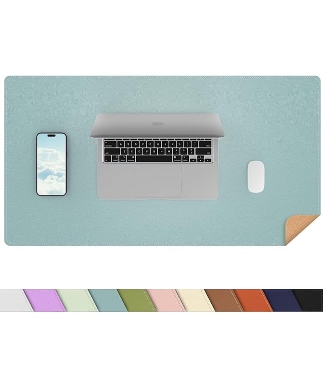 AFIING Dual-Sided Desk Pad, Natural Cork & PU Leather Large Mouse mats for Office and Home Work, Desk Protector Non-Slip, Waterproof, Easy Clean (Light Blue, 23.6" x 13.7")