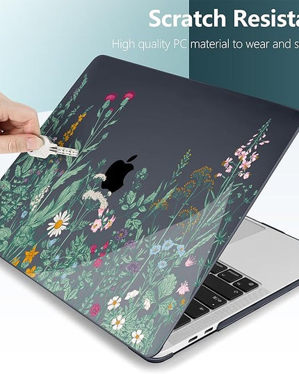 DONGKE Compatible with MacBook Pro 13 inch Case 2024 2023-2020 Release A2338 M2/M1 A2251 A2289 with Retina Display & Touch ID, Plastic Hard Shell & Keyboard Cover & Screen Film - Beautiful Wildflowers