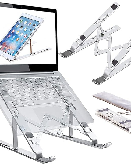 Laptop Stand, Laptop Riser Computer Stand for Desk, Adjustable Aluminum Foldable Portable Desktop Holder, Compatible with MacBook Air pro, iPad, Lenovo, 10-15.6” Laptop and Tablets (Silver)