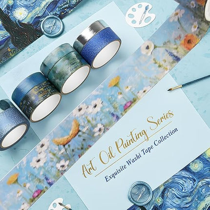 Sifaolp Washi Tape Set, 24 Rolls Vintage Washi Stickers, Assorted Sizes, for Junk Journal Scrapbook Tape, Bullet Journaling Scrapbooking Supplies, Planner Sticker DIY Craft DéCor (Blue)