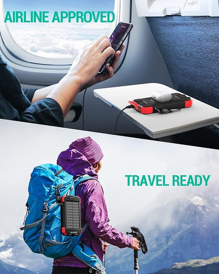 BLAVOR Solar Power Bank 10,000mAh, Portable Wireless Charger, 20W Fast Charging External Battery Pack with USB C for Cell Phones, Solar Panel Charging with Dual Flashlight for Camping