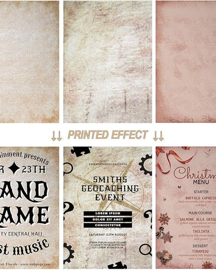 CenterZ 60 Sheets 6 Style Antique Stationary Paper, 8.3 x 11.2 inch A4 Size 100gsm Kraft Double-side Printable Old Aged Vintage Letter Writing Stationery Set for Classic Letters, Poems, Lyrics, Notes