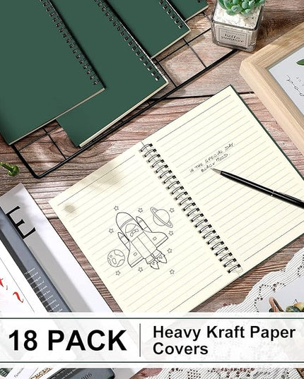 Yahenda Spiral Notebook Bulk A5 Journal Lined 8.3'' x 5.5'' Writing Composition Paper Small Notepad Subject Notebook for Students Office Business Back to School Supplies(Deep Green,18 Pcs)