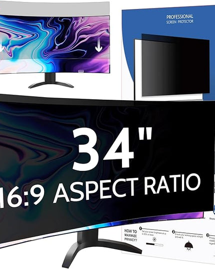 Peslv Computer Privacy Screen 34 Inch for 21:9 Curved Monitor, Removable 34inch Anti Blue Light Anti Glare Monitor Privacy Filter Shield
