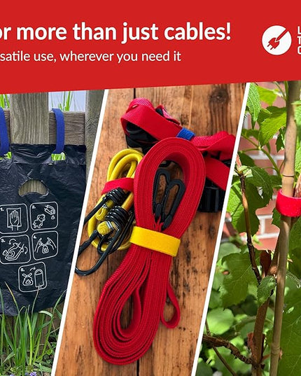 Label-the-cable Cable Management Ties Tape, Adjustable, Re-Useable/Cable Tidy/Hook and Loop Cord Organizer, Wire Management/LTC Rolls, 4 PCS, 1m x 16mm, Black, Blue, Yellow and Red, LTC 1230