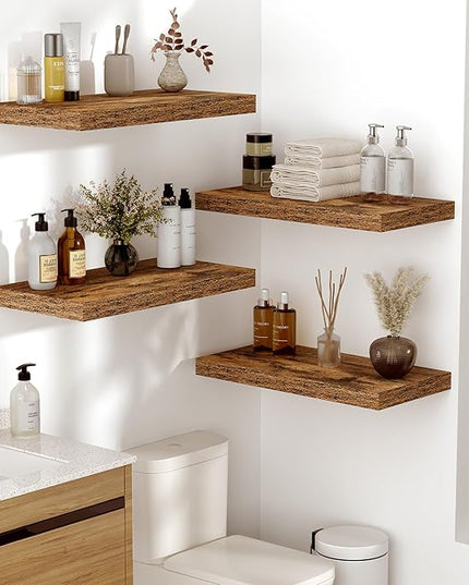 Vivelove 10 Inch Deep Floating Shelves 24 inch Long, 24 x 10 Wide Wall Shelves with Invisible Brackets, for Bedroom Bathroom Living Room Kitchen Office, Farmhouse Home Decor, Set of 2, Rustic Brown