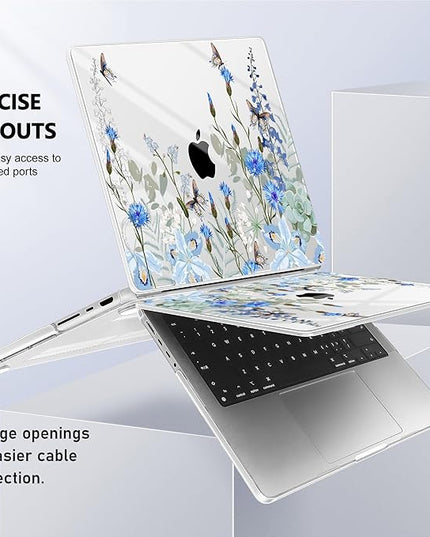 May Chen Case for MacBook Pro 14 inch, Models A2442 A2779 A2918 A2992 A3401 A3185 A3112 A3434, M1 M2 M3 M4 M5 Chip (2021-2025 Release), Plastic Hard Shell Case with Keyboard Cover, Blue Flowers
