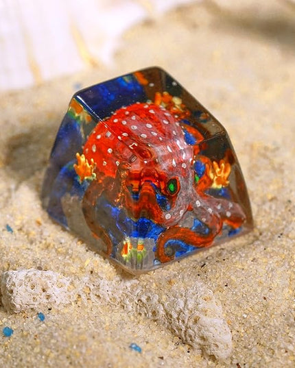Red Octopus Artisan Keycap R1 SA Profile Custom Ocean Sea Creatures Keycaps 1U ESC Handmade Gaming Kraken Resin Key Cap Cherry MX Switch Compatible Mechanical Keyboard Octopus Lover Gift