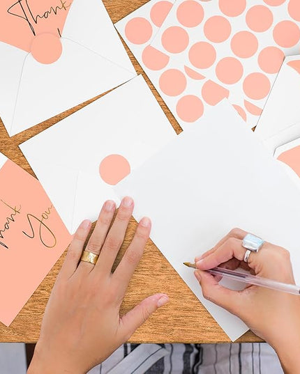 VNS Creations Gold Foil Thank You Cards With Envelopes Bulk Set & Stickers - 100 Pack 4x6 Blank Thank You Notes Box Set - Large Note Card Small Business, Wedding, Baby Shower & Bridal Shower - Peach