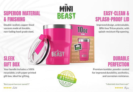 Beast 10 oz Tumbler Stainless Steel Vacuum Insulated Coffee Ice Cup Double Wall Travel Flask (Cupcake Pink)