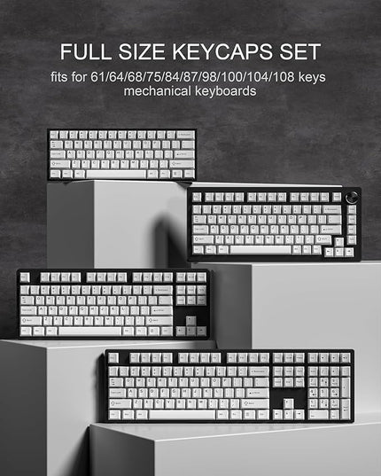 Womier Double Shot PBT Keycaps Set 138 Keys, Cherry Profile Custom Keycaps 60 65 75 100 Percent for 61/64/68/84/87/100/104/108 Retro Gaming Mechanical Keyboard, White