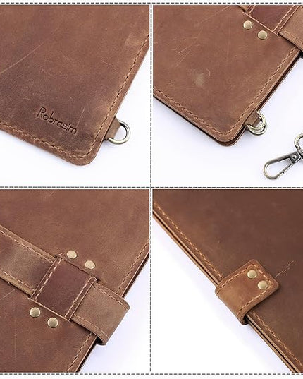 Robrasim Handmade Leather Sketchbook Cover, Artist Sketch Pad Holder for 11"X14" Sketchbook, Drawing Book and Pencil Case, Journal Notebook Portfolio with Shoulder Strap, Artist Gifts, Brown
