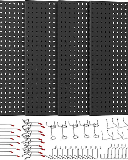 Ultrawall 4 Pack Metal Peg Board Panels with Hooks, Pegboard Wall Tool Organizer for Garage, 84pcs Peg Board with Accessories, 24"X12"