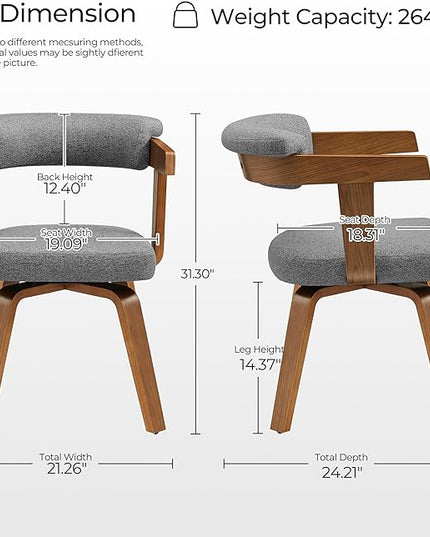 Fat Ant Office Chair No Wheels - Mid Century Modern Desk Chair, Fabric Upholstered Accent Arm Chair with Walnut Legs for Small Spaces Home Office Living Room Bedroom Study, Dark Grey