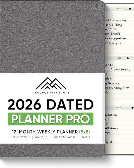 Dated, 2026 Planner, 5.8” x 8.3” - The #1 Productivity Planner to Achieve Your 2026 Goals - Planner 2026-2027 by PRODUCTIVITY STORE (A5, GREY)