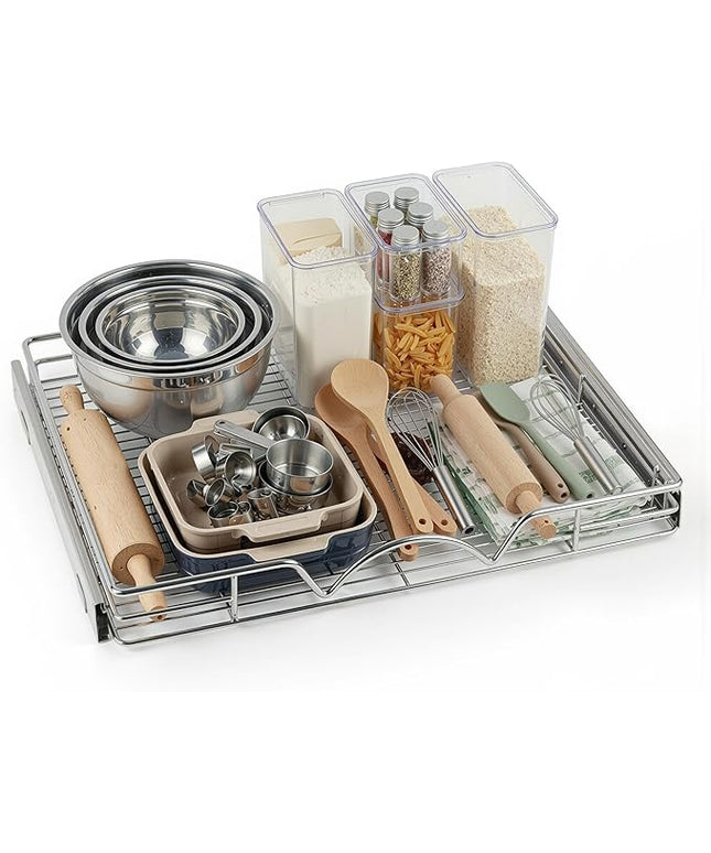 HOLDN’ STORAGE Pull Out Cabinet Organizer, Heavy Duty Caddy w/Lifetime Limited Warranty - 28”W x 21”D - Requires At Least 29-1/4” Cabinet Opening, Steel Metal Cabinet Drawers Slide Out, Chrome