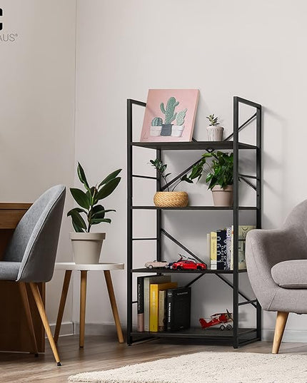 CAPHAUS 4 Tier Bookshelf, 24 Inch Width Free Standing Shelf, Bookcase Shelf Storage Organizer, Industrial Book Shelves for Home Office, Living Room, Kitchen, Black Vintage Shelves & Metal Frame