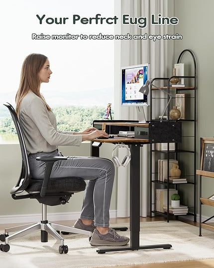 Homall Electric Standing Desk with 2 Drawers, Adjustable Height Computer Desk with Monitor Shelf Sit Stand Table with Splice Board Quick Install for Home Office (Rustic Brown, 48 Inch)