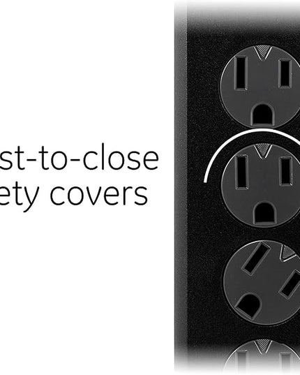 GE 6-Outlet Surge Protector, 20 Ft Extension Cord, Power Strip, 800 Joules, Flat Plug, Twist-to-Close Safety Covers, Protected Indicator Light, UL Listed, Black, 50769