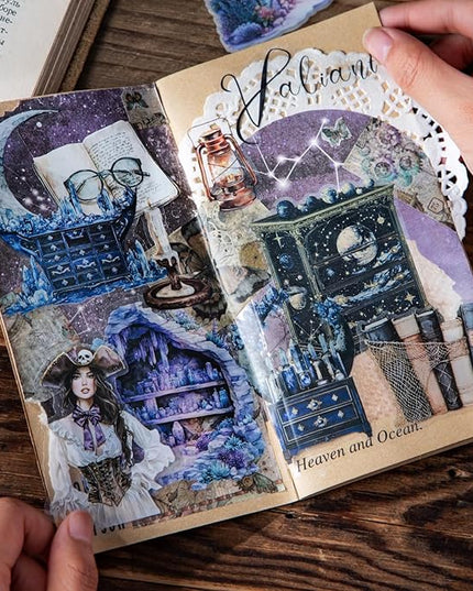 AuriicLeaf Magic Cabinet PET Stickers Set, 60PCS Fantasy Journal Stickers for Scrapbooking DIY Crafts Planner