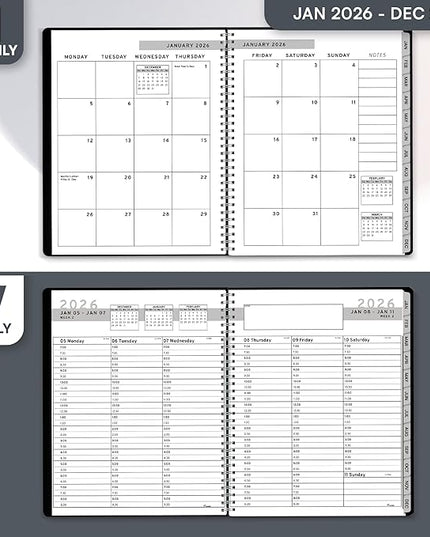 Ensight 2026 Appointment Book and Planner 6.5" x 8.5" Large Hourly Weekly Daily Schedule Book with Tabs, 30 Minute Time Slots, Black Calendar Organizer Jan 2026–Dec 2026 Appointment Planner - Black