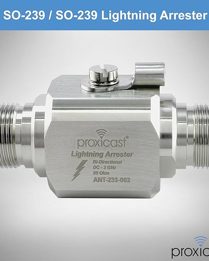 Proxicast Coaxial Lightning Arrester/Suppressor with UHF SO-239 Female Connectors - Pro-Grade Coax Cable Surge Protector for RF, HF, VHF, UHF, CB, Ham, Two-Way Radio and Other Antennas (ANT-233-002)