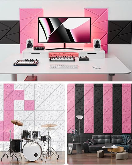 12 Pack Acoustic Panels with Self-Adhesive, 12"X 12"X 0.4"Sound Proof Foam Panels, Sound Panels High Density, Soundproof Wall Panels for Home Studio Office Pink